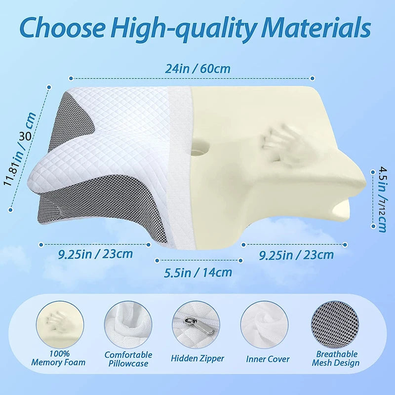 Soft Pillow With Contoured Support For Neck Pain Removal - Scientifically Proven