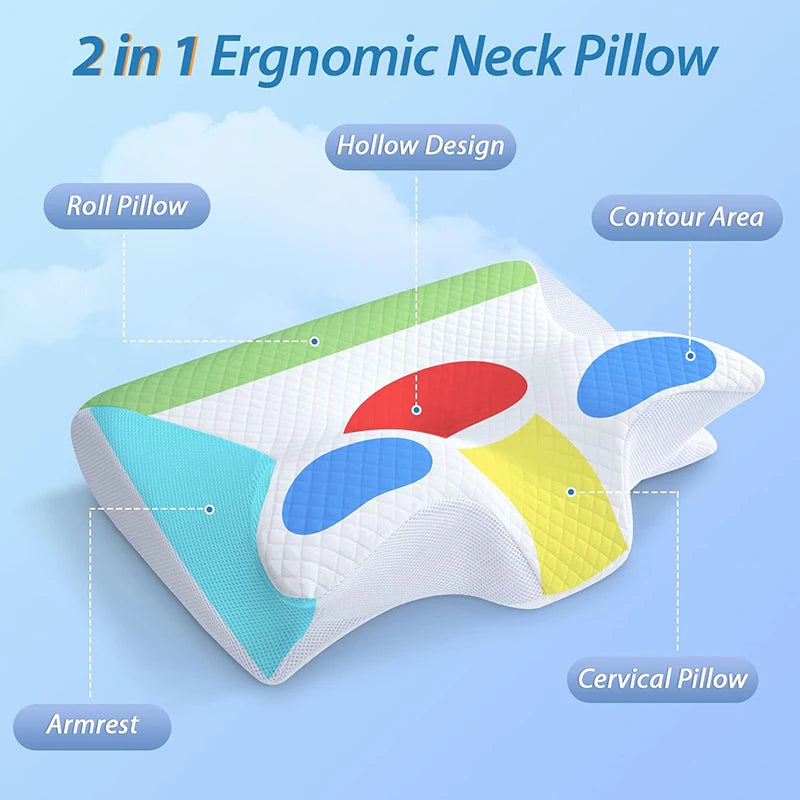 Soft Pillow With Contoured Support For Neck Pain Removal - Scientifically Proven