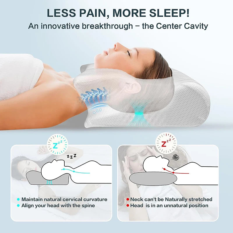 Soft Pillow With Contoured Support For Neck Pain Removal - Scientifically Proven